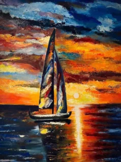 نقاشی قایق و غروب افتاب