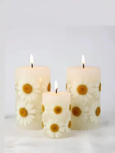 ست سه عددی شمع استوانه گل طبیعی یاد