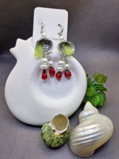گوشواره دستساز صدفی و دونه انار