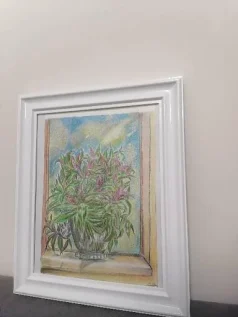 تابلو نقاشی گلدان در پنجره
