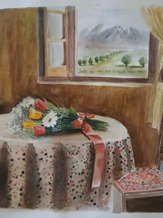 تابلو آبرنگ دسته گلی برای تو